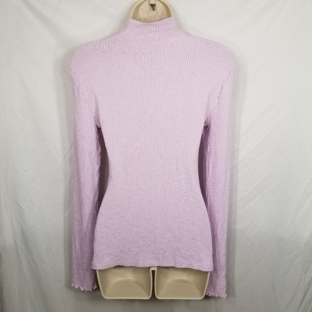 New J.Crew AE780 Button Shoulder Ribbed Turtleneck Top Pullover Purple Lilac XS - Picture 6 of 6